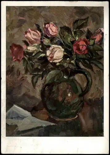Ansichtskarte  Künstlerkarte: Gemälde / Kunstwerke Rosen in Vase 1937