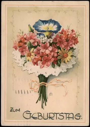 Glückwunsch Geburtstag Birthday Künstlerkarte Blumenstrauss 1928