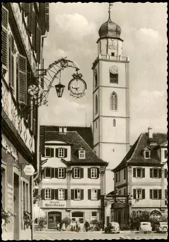 Bad Mergentheim Marktplatz mit Kreis-Sparkasse Bank & Hotel, Autos 1959