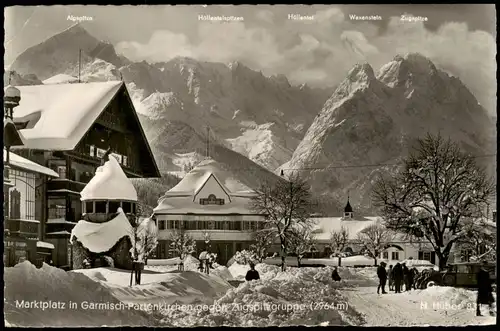 Ansichtskarte Garmisch-Partenkirchen Marktplatz tief verschneit 1955
