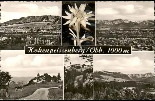 Hohenpeißenberg Mehrbildkarte Edelweiß-Gruss und Ortsansichten 1961