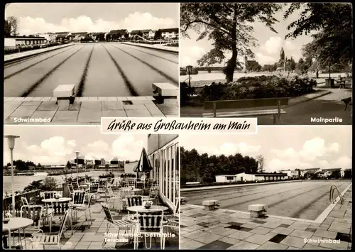 Ansichtskarte Großauheim am Main-Hanau 4 Bild: Schwimmbad, Mainpartie, 1968