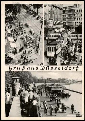 Ansichtskarte Düsseldorf 3 Bild: Schadowstraße, Rheinpromenade 1955