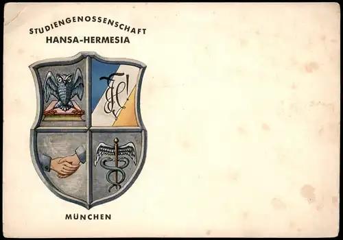 Sammelkarte München Heraldik STUDIENGENOSSENSCHAFT HANSA-HERMESIA 1922