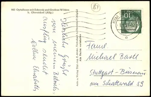 Oberstdorf (Allgäu) Oytalhaus mit Schneck und Großem Wilden 1957