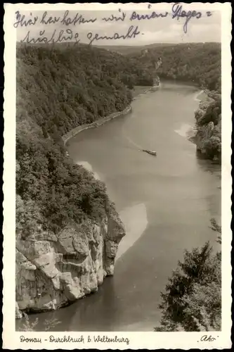 Ansichtskarte Weltenburg-Kelheim Donau Durchbruch b. Weltenburg 1955