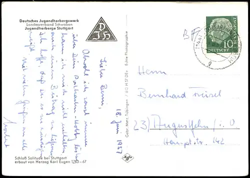 Ansichtskarte Stuttgart Schloss Solitude Castle Building 1957