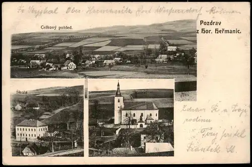 Hermsdorf b. Weipert Heřmanice v Podještědí Schule, Kirche, Stadt 3 Bild 1912