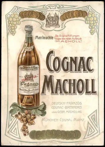 Ansichtskarte  Werbe AK Cognac Macholl - Kieselmann Lahr 1912 Prägekarte