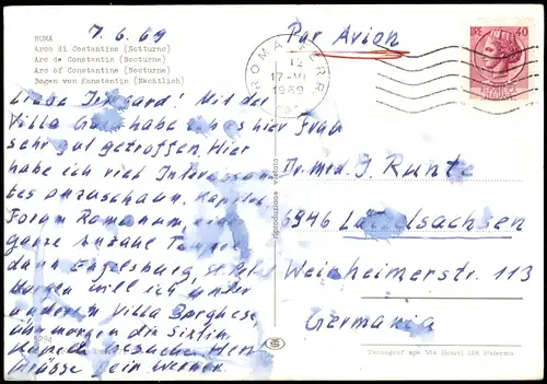Cartoline Rom Roma Konstantinsbogen Arco di Constantio (Notturno) 1969