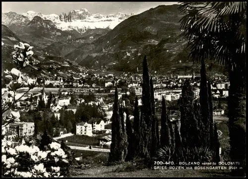 Cartoline Gries-Bozen Bolzano Panorama-Ansicht mit Rosengarten 1960