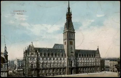 Ansichtskarte Hamburg Rathaus 1912  gel. Rollstempel