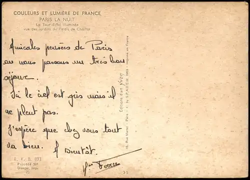 Paris LA NUIT La Tour Eiffel illuminée, Eiffelturm beleuchtet 1970
