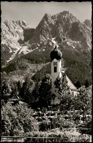 Ansichtskarte Grainau Ortsansicht mit der Kirche 1953