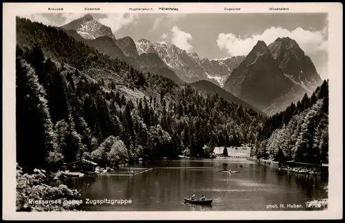 Ansichtskarte Garmisch-Partenkirchen Riessersee gegen Zugspitzgruppe 1955