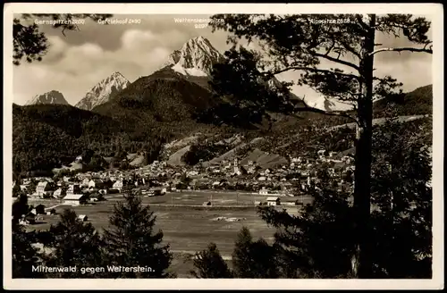 Ansichtskarte Mittenwald Panorama-Ansicht Blick gegen Wetterstein Berge 1940