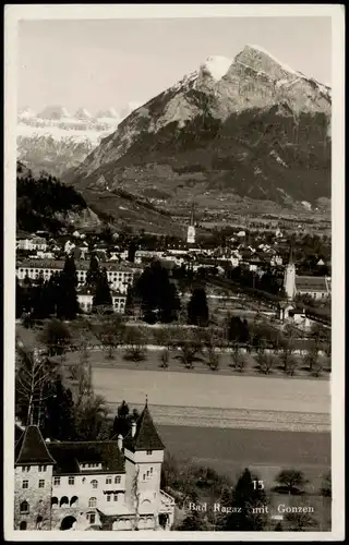 Ansichtskarte Bad Ragaz Ortspanorama mit Gonzen 1940