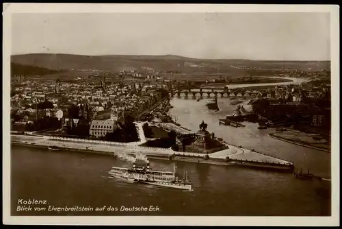 Koblenz Blick Ehrenbreitstein auf das Deutsche Eck am Rhein 1928