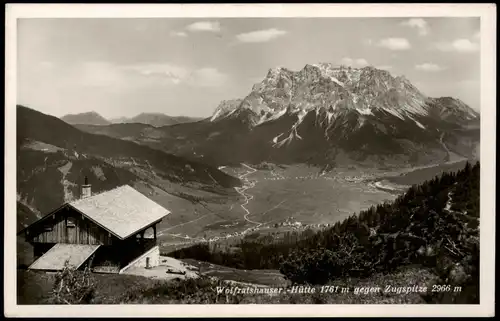 Ansichtskarte .Bayern Wolfratshauser-Hütte gegen Zugspitze 1940