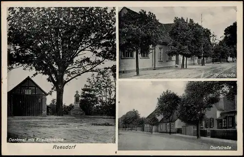 Ansichtskarte Reesdorf-Möckern Dorfstraße, Denkmal und Friedenseiche 1932