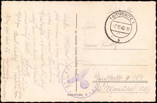 Postcard Leitmeritz Litoměřice Kaserne, Sportplatz 1940  gel. Feldpost WKII