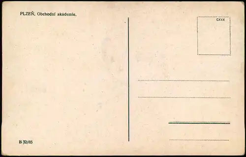 Postcard Pilsen Plzeň Obchodní akademie. 1932