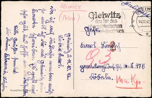 Postcard Gleiwitz Gliwice Wilhelmstraße, Haus Oberschlesien 1942