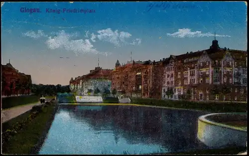 Postcard Glogau Głogów König Friedrich Platz 1918  gel. Feldpost WK1