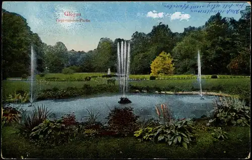 Postcard Glogau Głogów Promenaden-Partie 1918  gel. Feldpost WK1