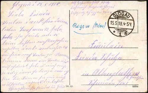 Postcard Glogau Głogów Promenaden-Partie 1918  gel. Feldpost WK1