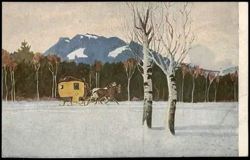 Ansichtskarte  Sylvester Rettenburger Neujahrspost Schlitten Birken 1913