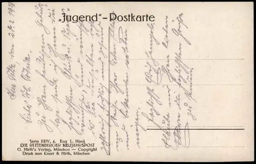 Ansichtskarte  Sylvester Rettenburger Neujahrspost Schlitten Birken 1913