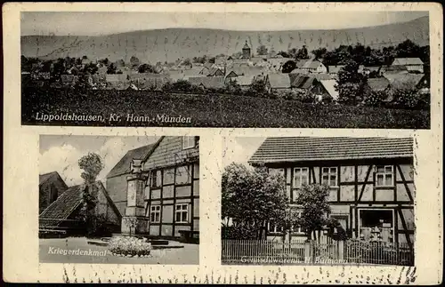 Ansichtskarte Lippoldshausen Totale, Kriegerdenkmal, Gemischtwaren 1928