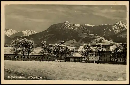 Ansichtskarte Sonthofen Karpathenkaserne im Winter 1938  gel. 1948