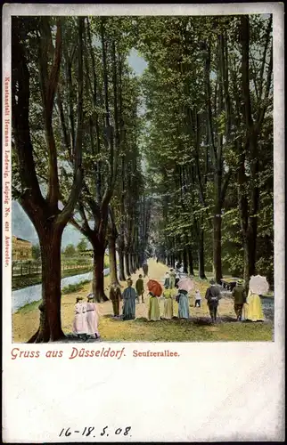 Ansichtskarte Düsseldorf Seufzerallee - belebt 1907