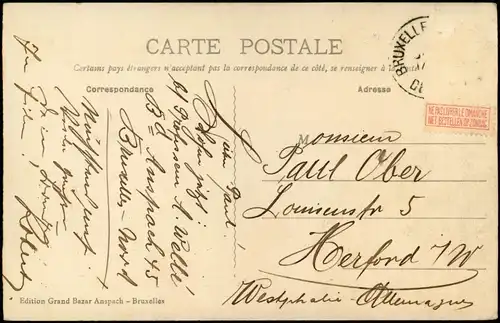 Postkaart Brüssel Bruxelles Square du Petit Sablon 1913