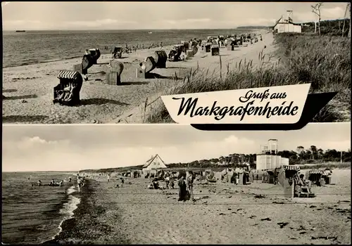 Markgrafenheide-Rostock DDR 2-Bild-Karte Strand Strandleben 1965