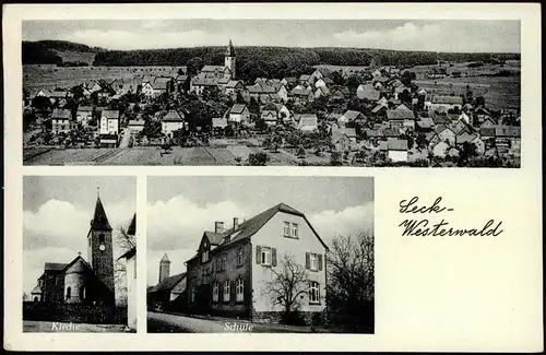 Ansichtskarte Seck (Westerwald) Stadt, Kirche, Schule 1957  gel. Landpoststempel