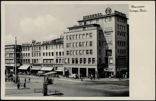 Ansichtskarte Hannover Europa-Haus Straßen Ansicht mit Geschäften 1950