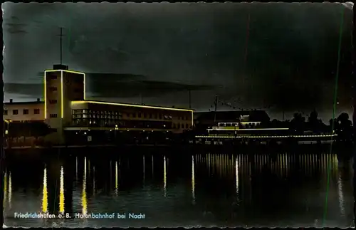 Ansichtskarte Friedrichshafen Hafen, Beleuchtung bei Nacht Colorfoto 1962
