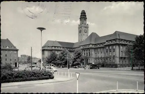 Ansichtskarte Buer-Gelsenkirchen Straße, Rathaus - Tankstelle 1959