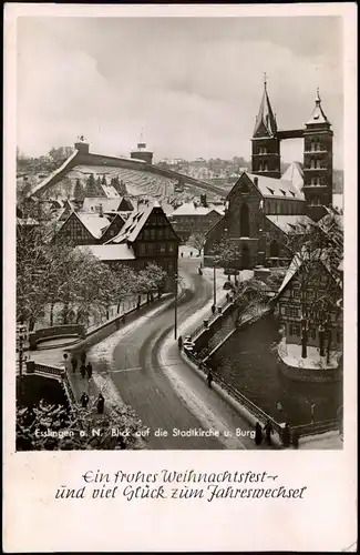Ansichtskarte Esslingen Straßenpartie im Winter - Neujahrsgruß 1954