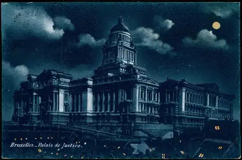 Postkaart Brüssel Bruxelles Justizpalast - Mondschein - Blaudruck 1922