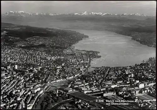 Ansichtskarte Zürich Luftbild Stadt mit Bahnhof 1965