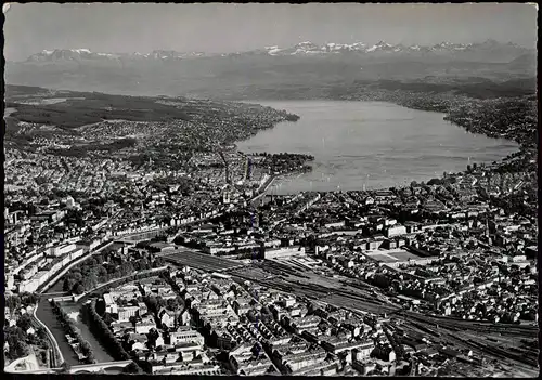Ansichtskarte Zürich Luftbild Stadt, Bahnhof - Alpen 1965