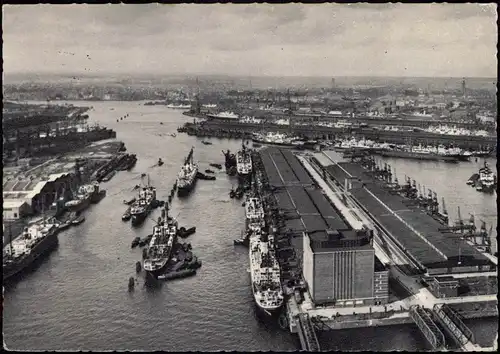 Ansichtskarte Hamburg Luftbild Hafen - Speicher 1956