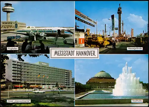 Hannover Mehrbild-AK Flughafen, Hotel Intercontinental, Messe, Stadthalle 1970
