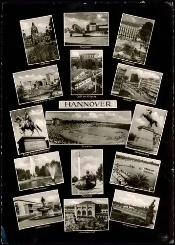 Ansichtskarte Hannover Mehrbild-AK mit Flughafen, Stadion, Maschsee uvm. 1959