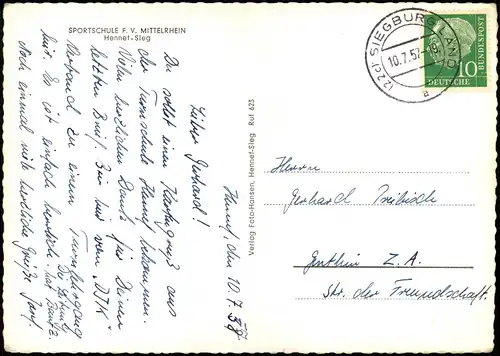 Ansichtskarte Hennef (Sieg) SPORTSCHULE F. V. MITTELRHEIN 1957