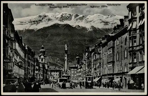 Ansichtskarte Innsbruck Maria Theresienstraße, belebt - Straßenbahn 1935